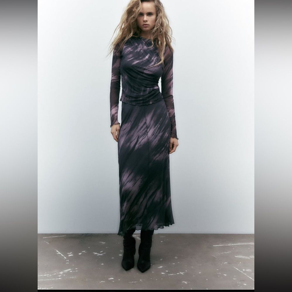 ZARA PRINTED RUCHED TULLE SKIRT & TOP 9250/081/229/018